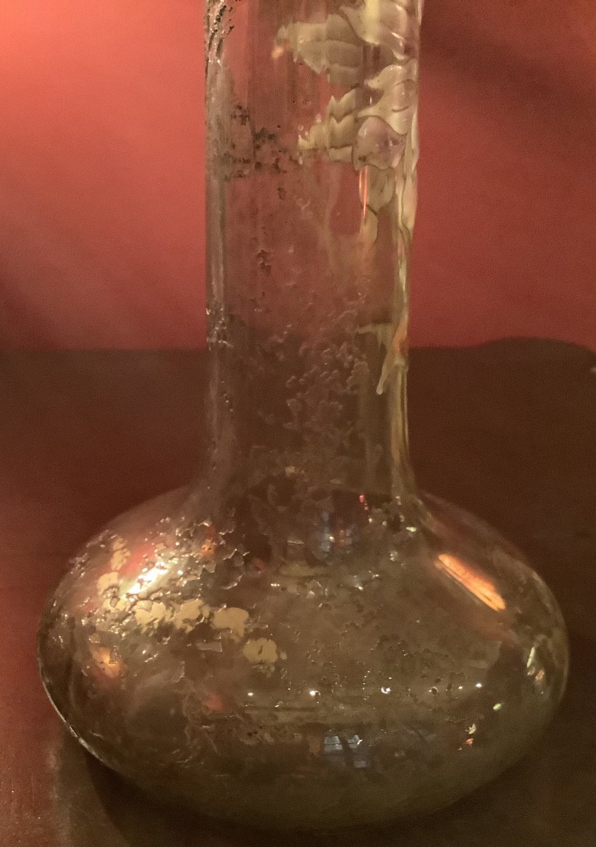 Rare Vase Emile Gallé . Cristal , Email -photo-5