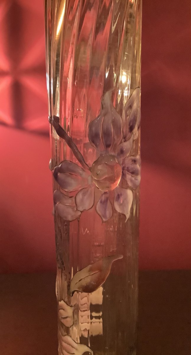 Rare Vase Emile Gallé . Cristal , Email -photo-6