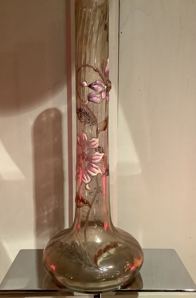 Rare Vase Emile Gallé . Cristal , Email 