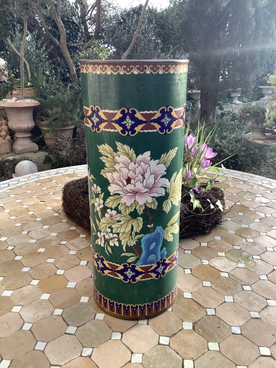 Grand Vase Rouleau Cloisonné Chine 1900