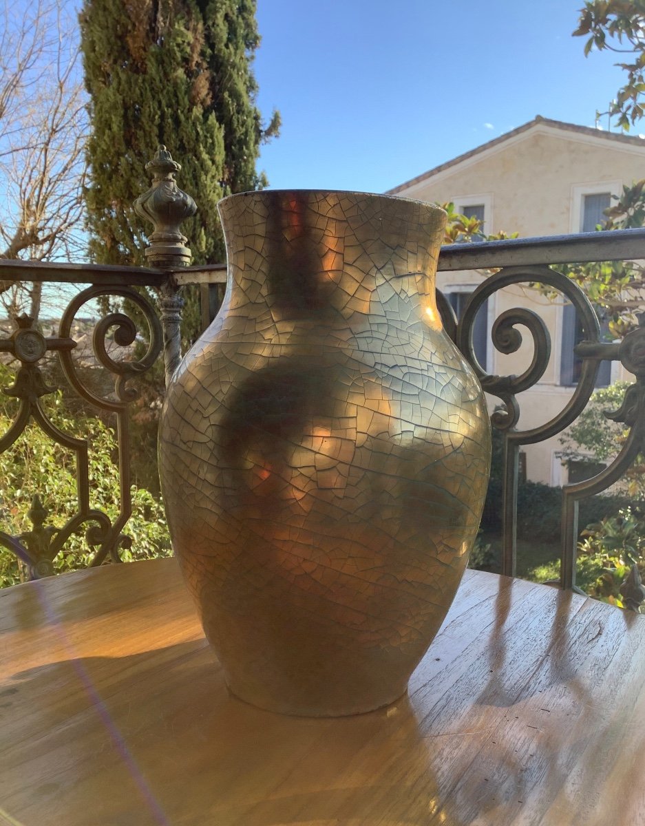 Large Art Deco Vase Jules Ernenwein Alsace Ceramic Gold Leaf-photo-2