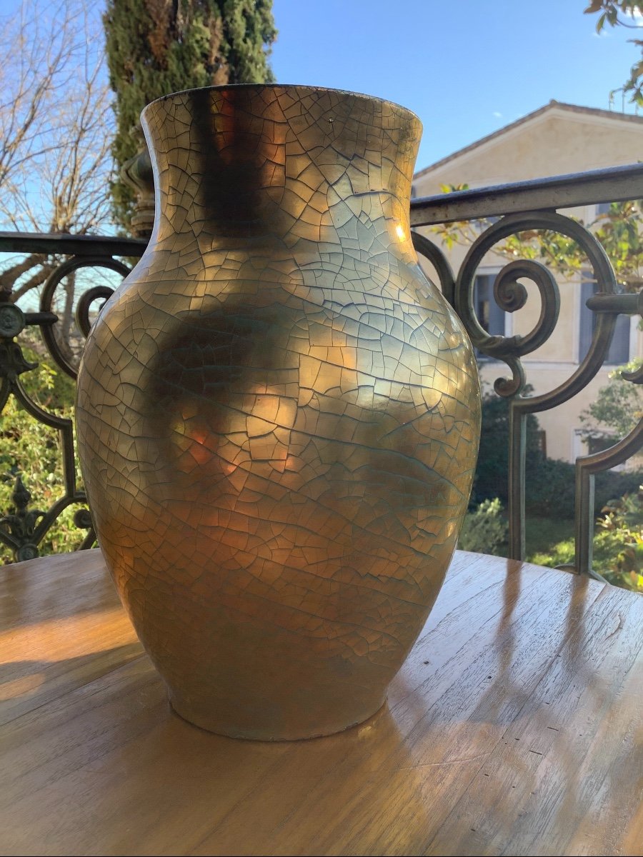 Large Art Deco Vase Jules Ernenwein Alsace Ceramic Gold Leaf