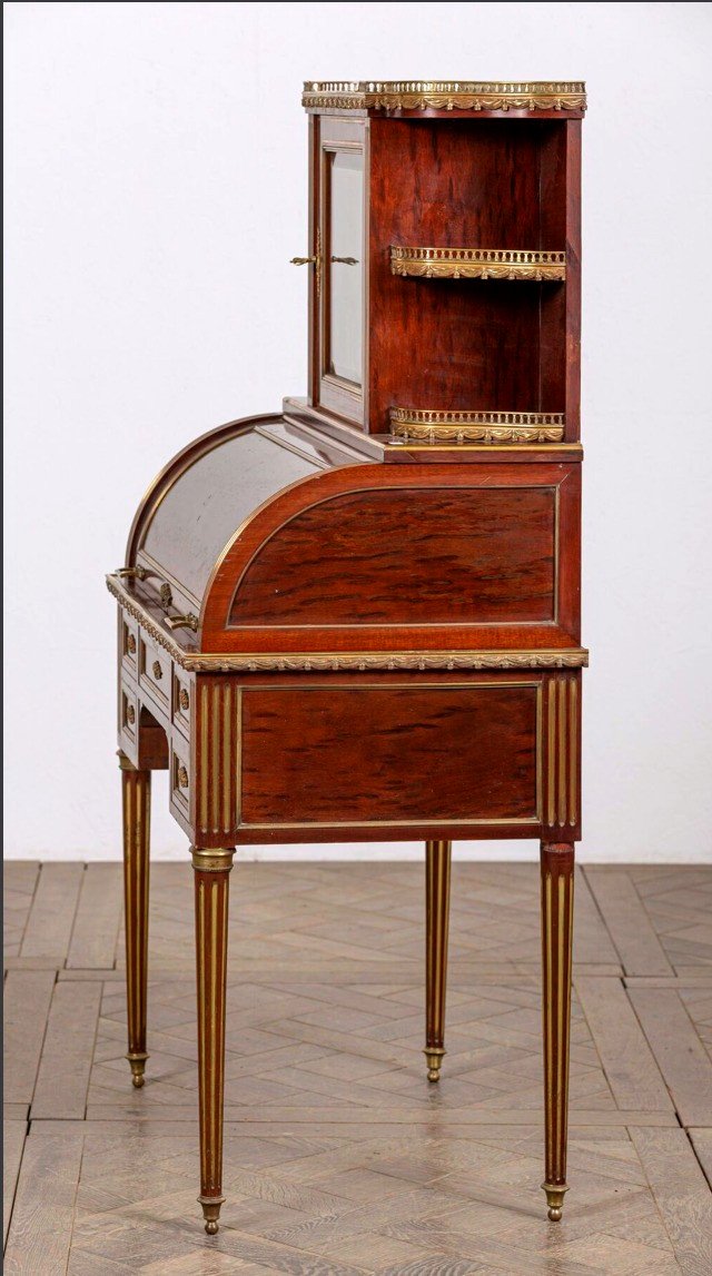 Louis XVI Cylinder Desk, Bonheur Du Jour In Mahogany-photo-3