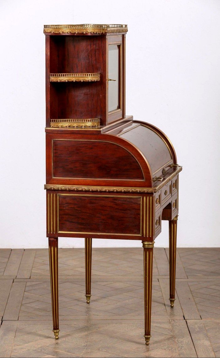 Louis XVI Cylinder Desk, Bonheur Du Jour In Mahogany-photo-1
