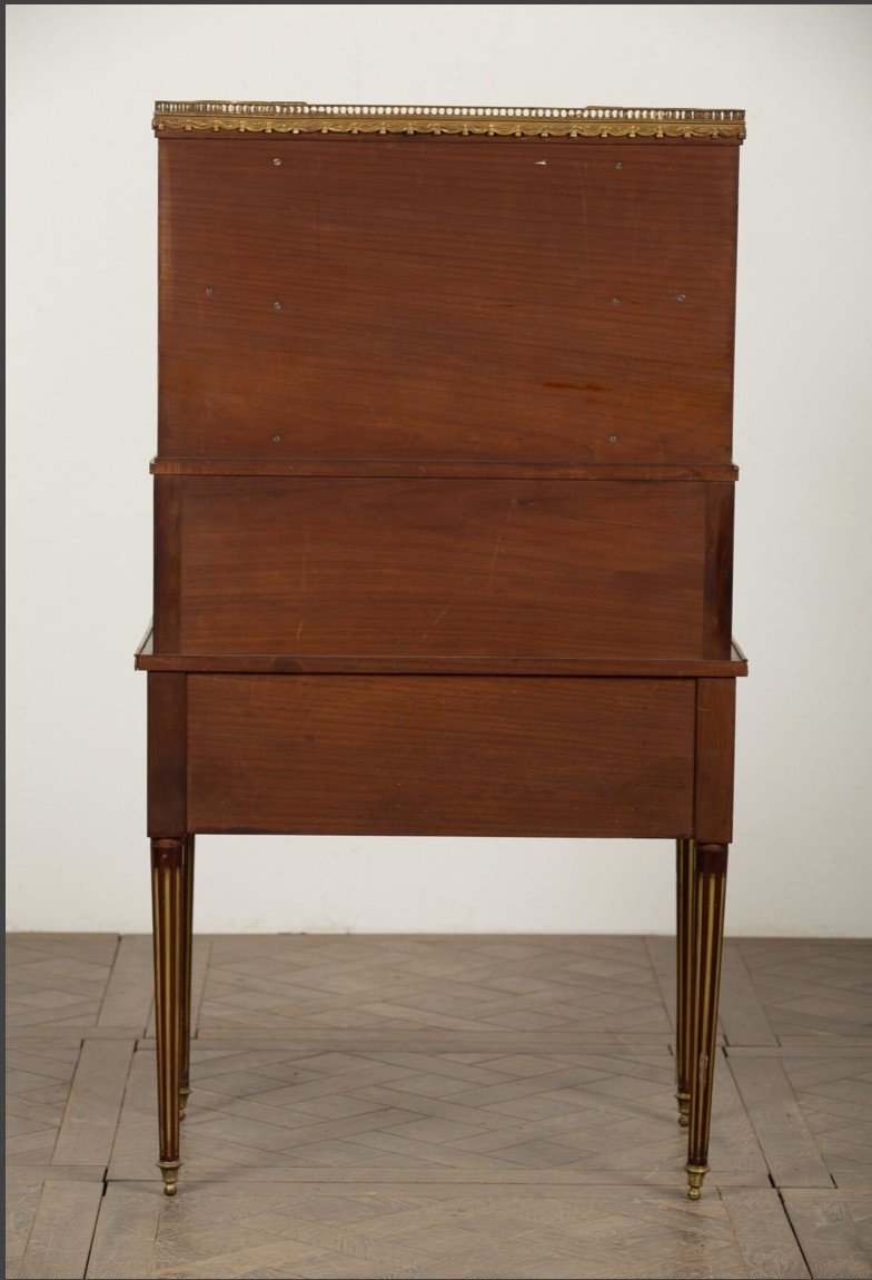 Louis XVI Cylinder Desk, Bonheur Du Jour In Mahogany-photo-4