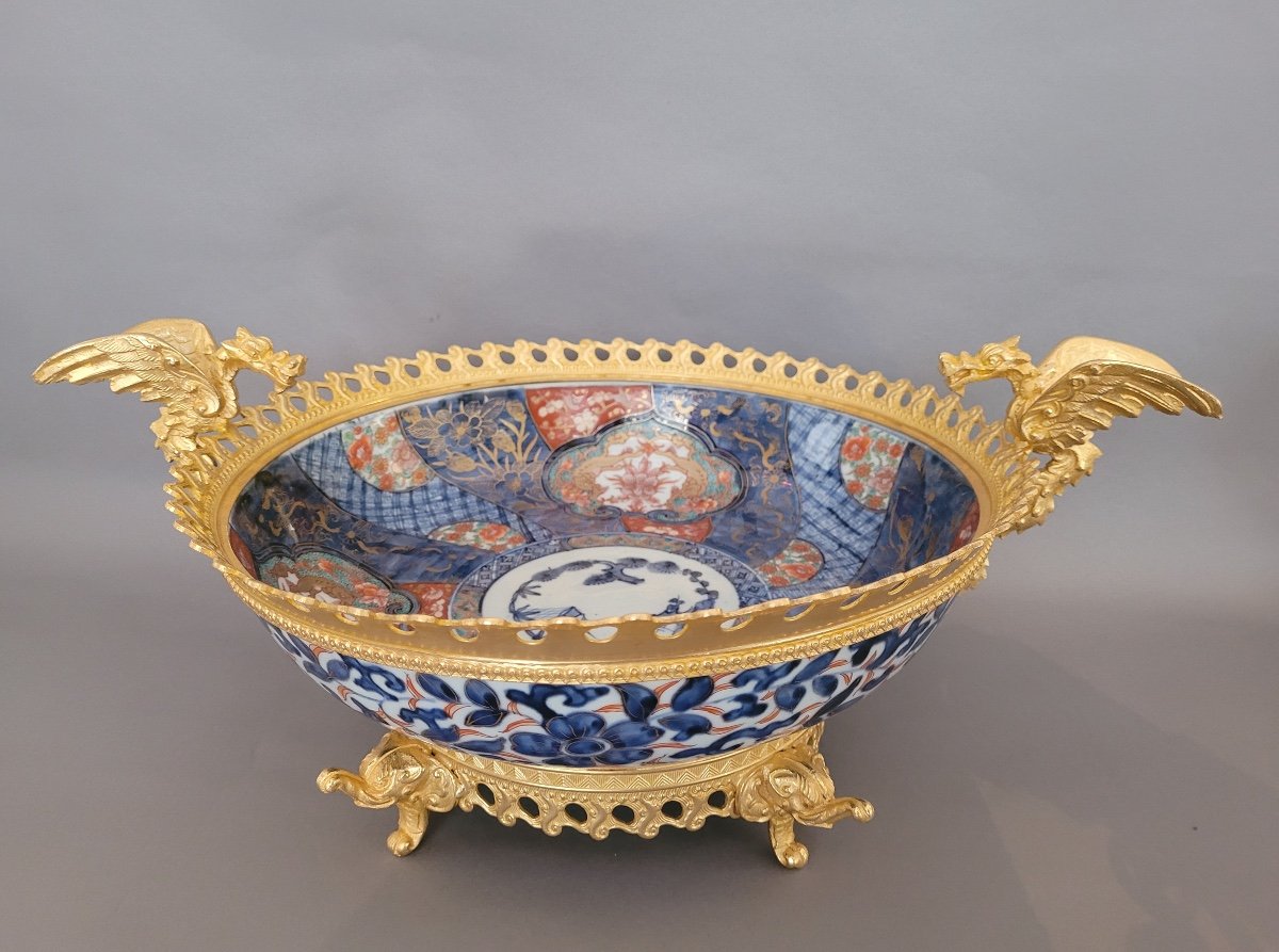 Coupe Porcelaine japonaise  Imari Montée Bronze Doré-photo-4