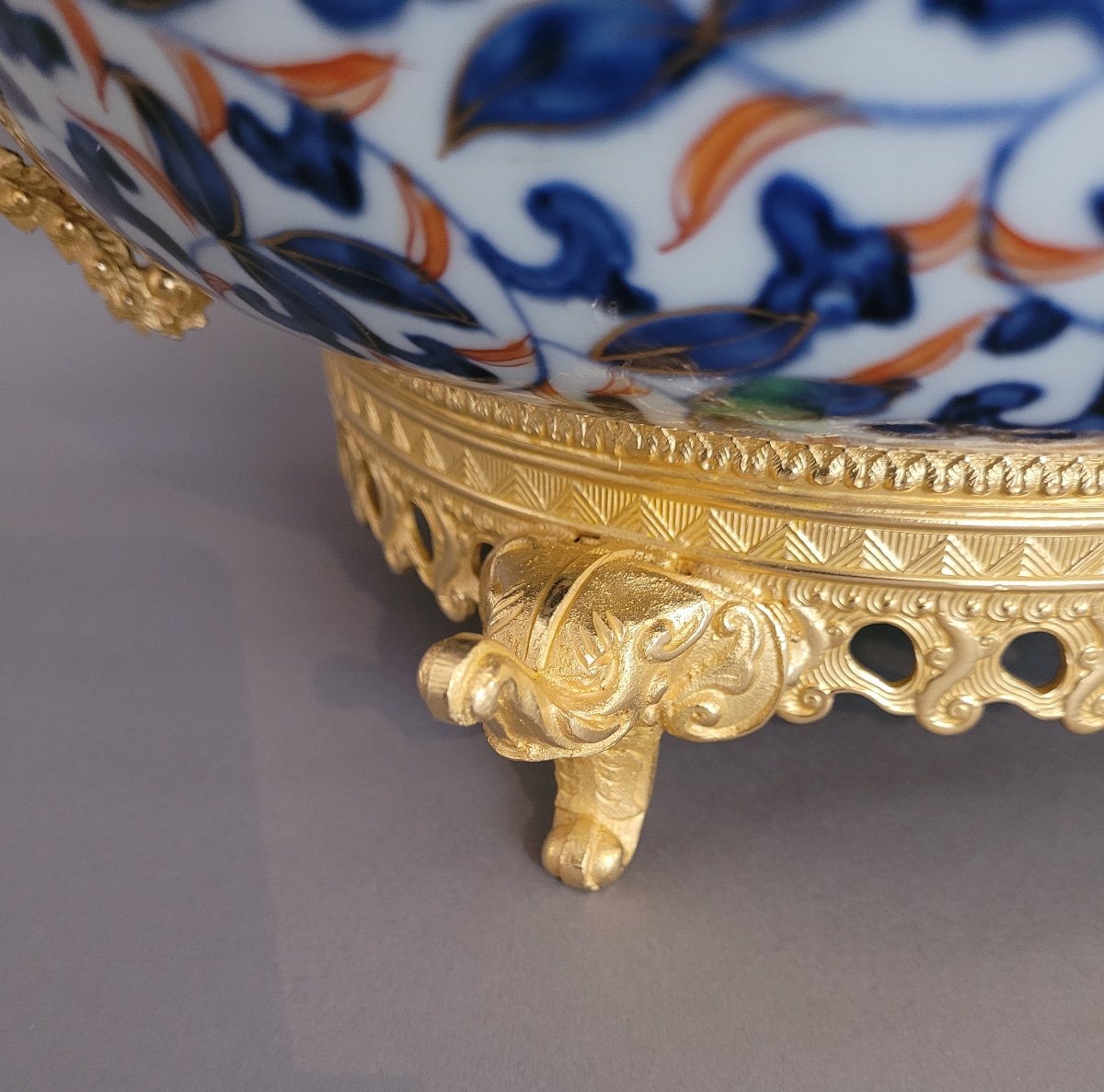 Coupe Porcelaine japonaise  Imari Montée Bronze Doré-photo-6
