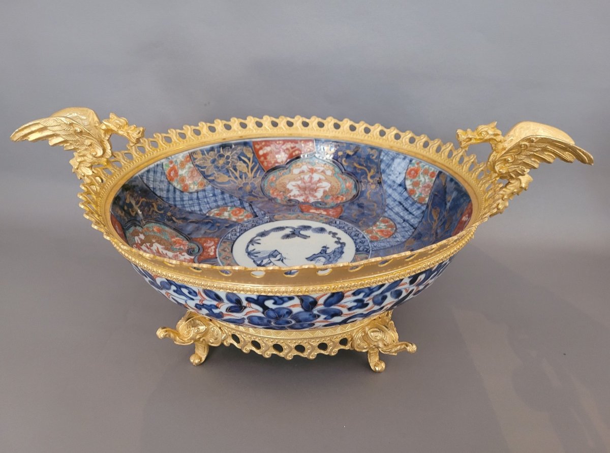 Coupe Porcelaine japonaise  Imari Montée Bronze Doré-photo-8