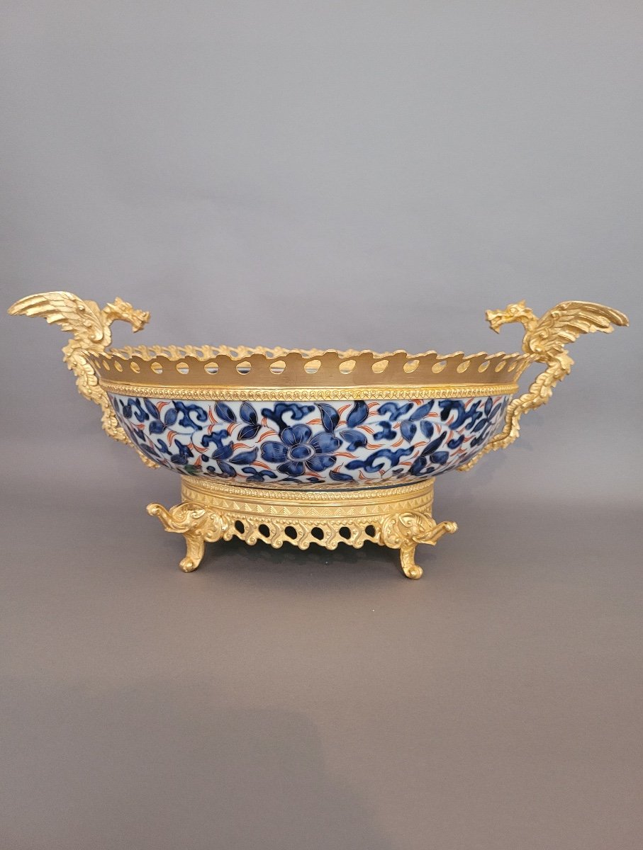 Coupe Porcelaine japonaise  Imari Montée Bronze Doré