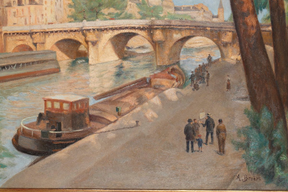 Le Pont Neuf à Paris. Importante H/toile Signée: Broët-photo-2