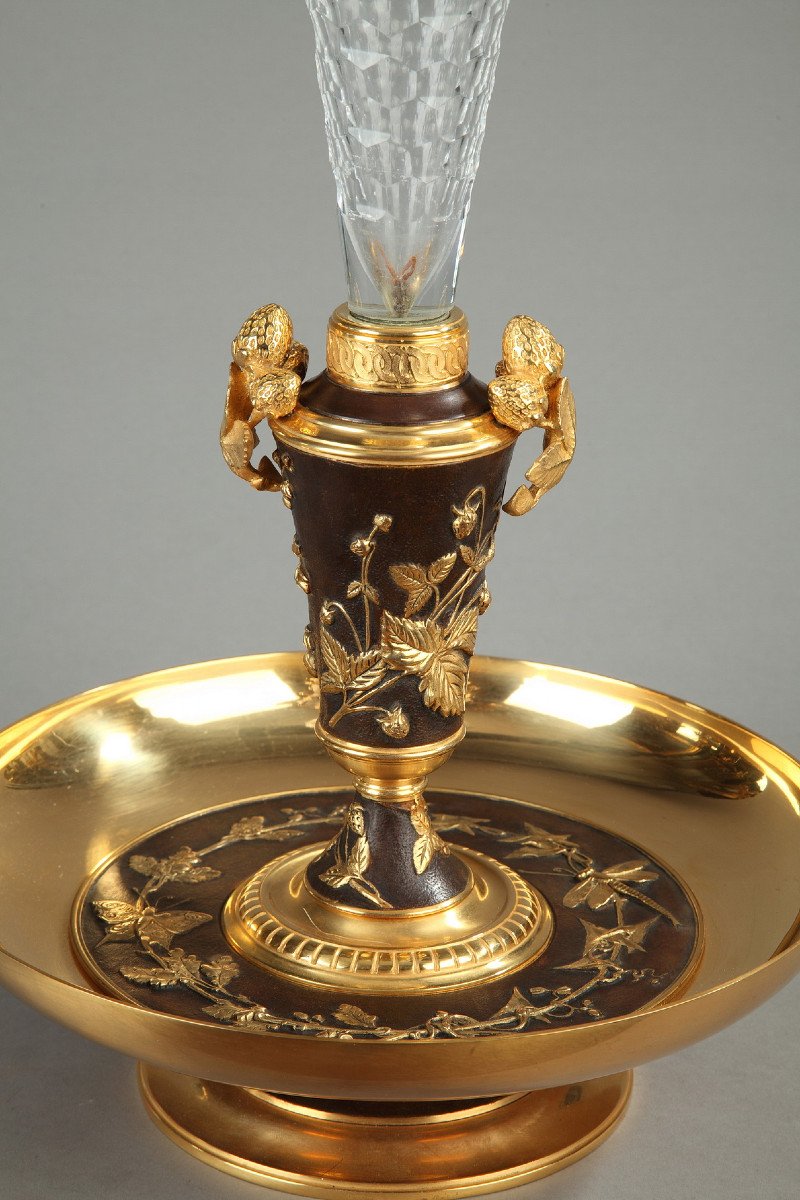 Centre De Table, Bronze Doré Et Cristal Taillé-photo-3