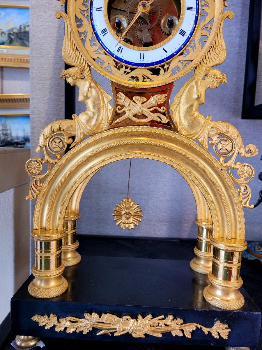Empire Annular Skeleton Clock, Superb Mercury Gilding-photo-2