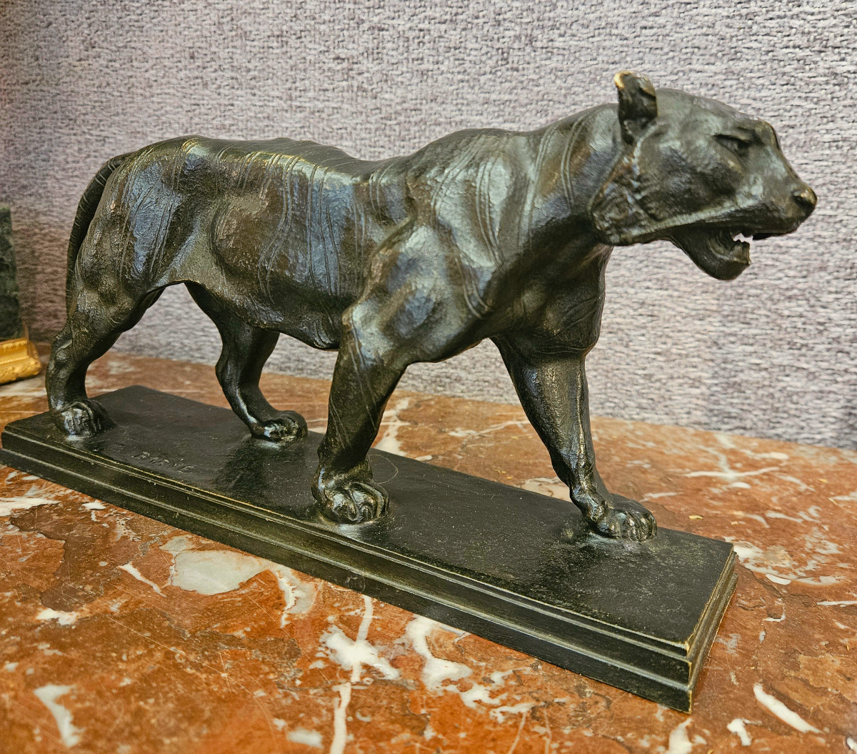 Animal Bronze By Barye (1796 - 1875): Walking Tiger-photo-2