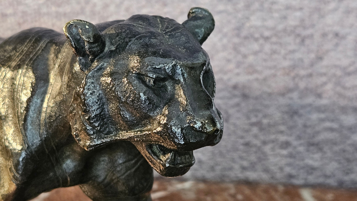 Animal Bronze By Barye (1796 - 1875): Walking Tiger-photo-3