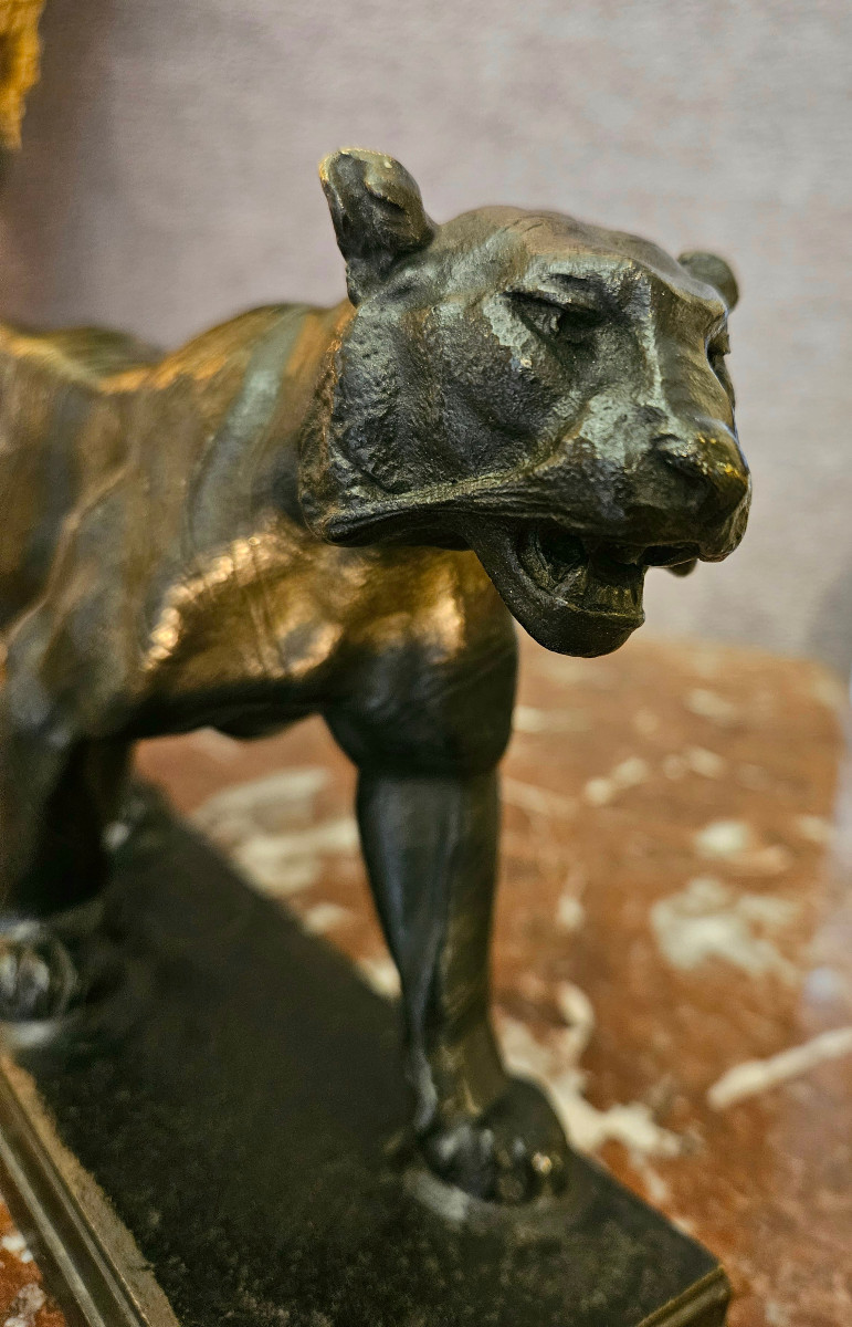 Animal Bronze By Barye (1796 - 1875): Walking Tiger-photo-1