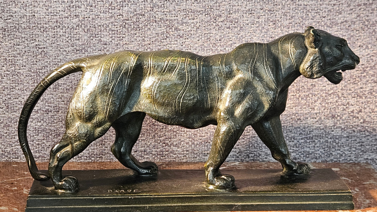 Animal Bronze By Barye (1796 - 1875): Walking Tiger-photo-2