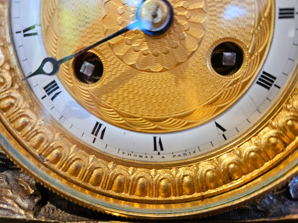 Important Clock Representing Napoleon Bonaparte, In Gilded And Patinated Bronze-photo-3
