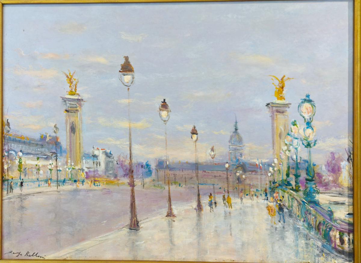 "vue du pont Alexandre III à Paris" Serge BELLONI, huile encadrée-photo-2