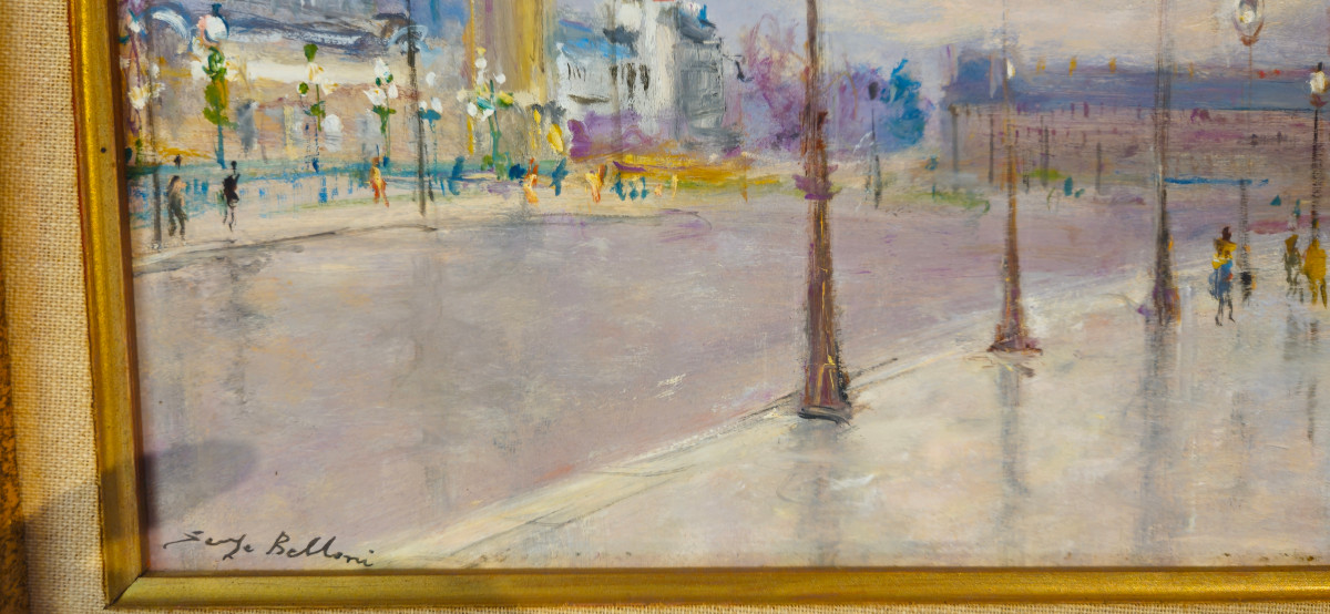 "vue du pont Alexandre III à Paris" Serge BELLONI, huile encadrée-photo-3