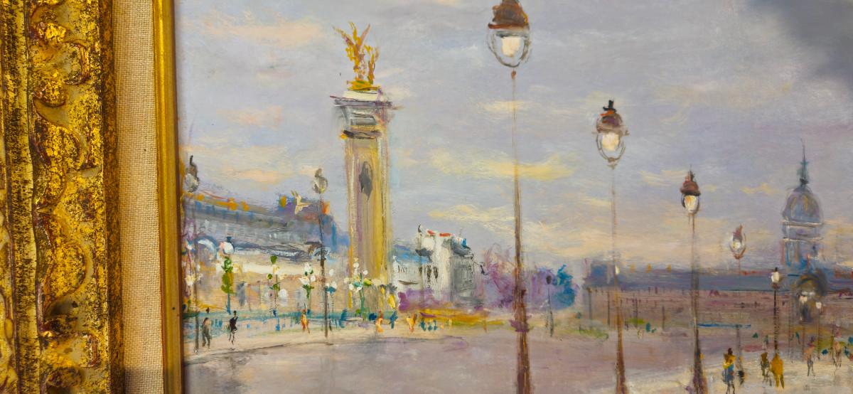 "vue du pont Alexandre III à Paris" Serge BELLONI, huile encadrée-photo-2