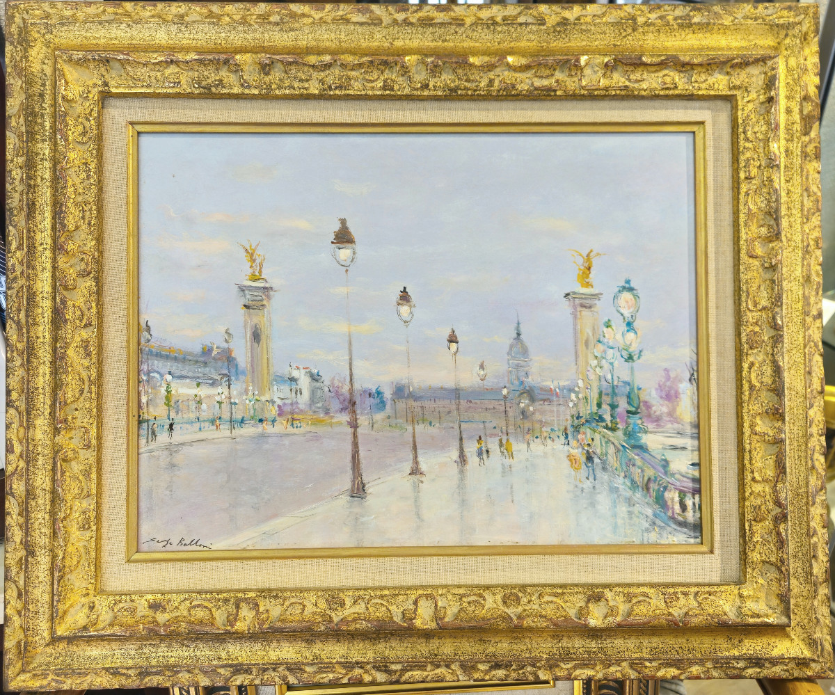"vue du pont Alexandre III à Paris" Serge BELLONI, huile encadrée