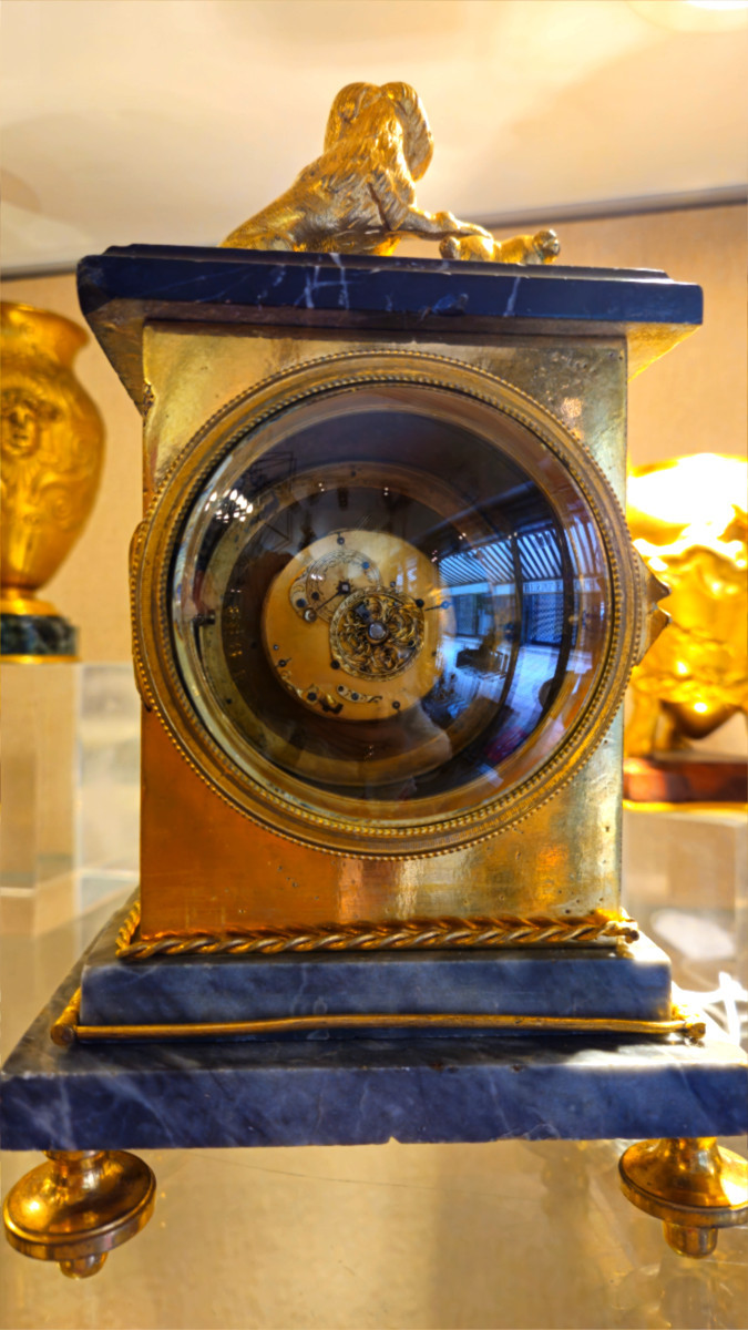 Marble And Gilt Bronze Table Clock, Dog Decor - Rooster Movement-photo-1