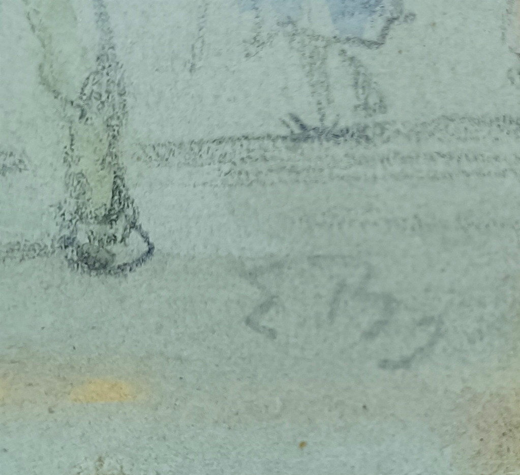 aquarelle et graphite (étude) de Louis-Eugène BOUDIN:scène de marché. Cadre en bois original-photo-3