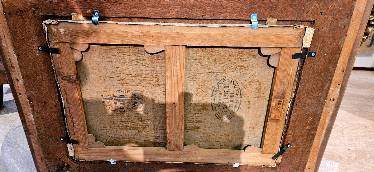 Venise, le palais des doges au soleil couchant- Charles-Clement CALDERON, huile sur toile-photo-3