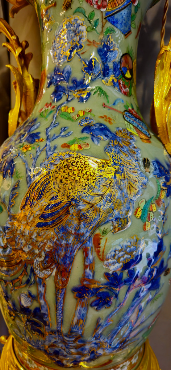 Important Chinese Porcelain Vase With Polychrome And Gold Decoration, Mounted In Gilt Bronze, 19th Century.-photo-3
