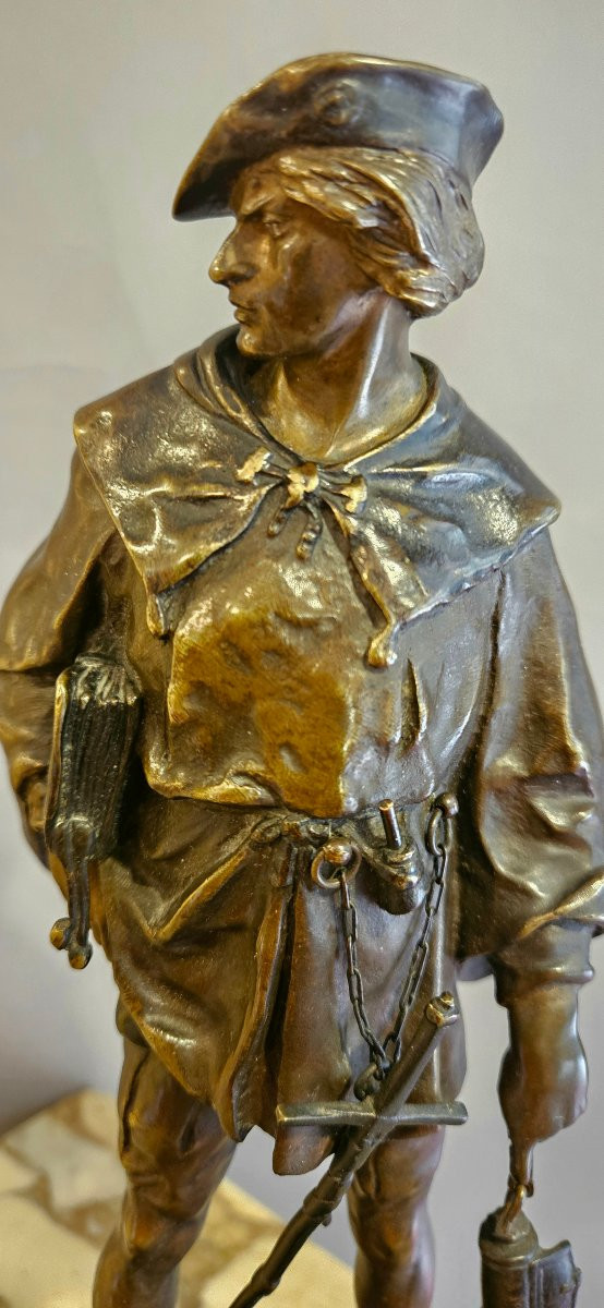 sculpture en bronze: "l'Escholier" Emile Louis PICAULT, XIXème siècle-photo-2