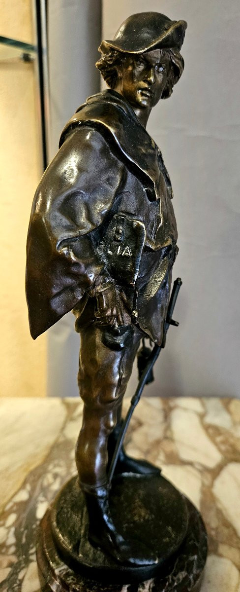 sculpture en bronze: "l'Escholier" Emile Louis PICAULT, XIXème siècle-photo-3