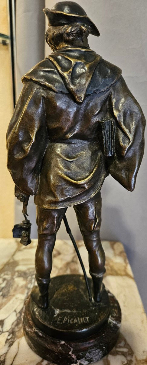sculpture en bronze: "l'Escholier" Emile Louis PICAULT, XIXème siècle-photo-4