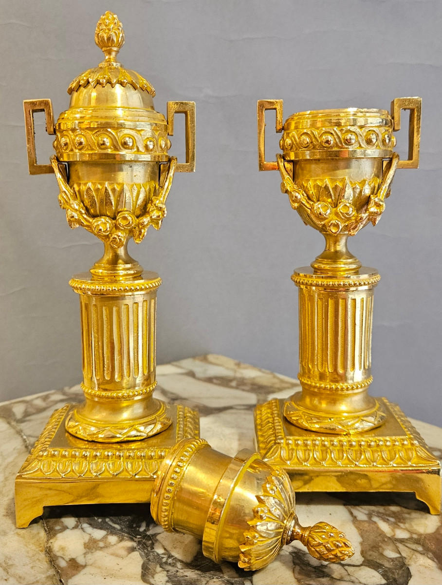 Pair Of Louis XVI Reversible Gilt Bronze Casseroles-photo-2