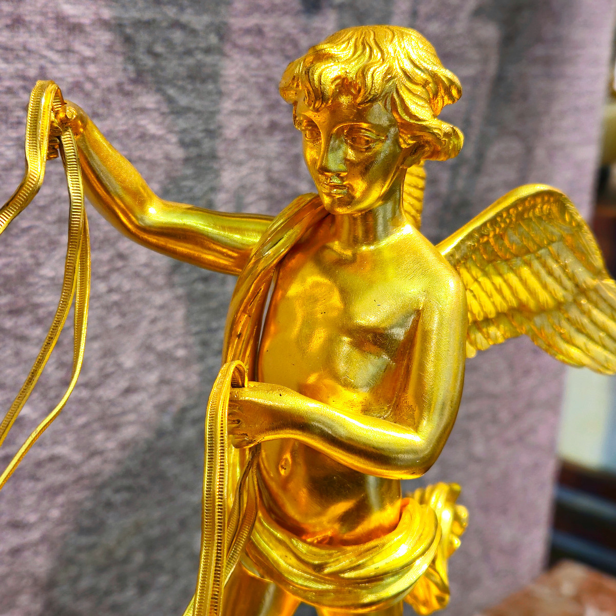 Pendule Empire en bronze doré - Cupidon au char- modèle de Ravrio-photo-3