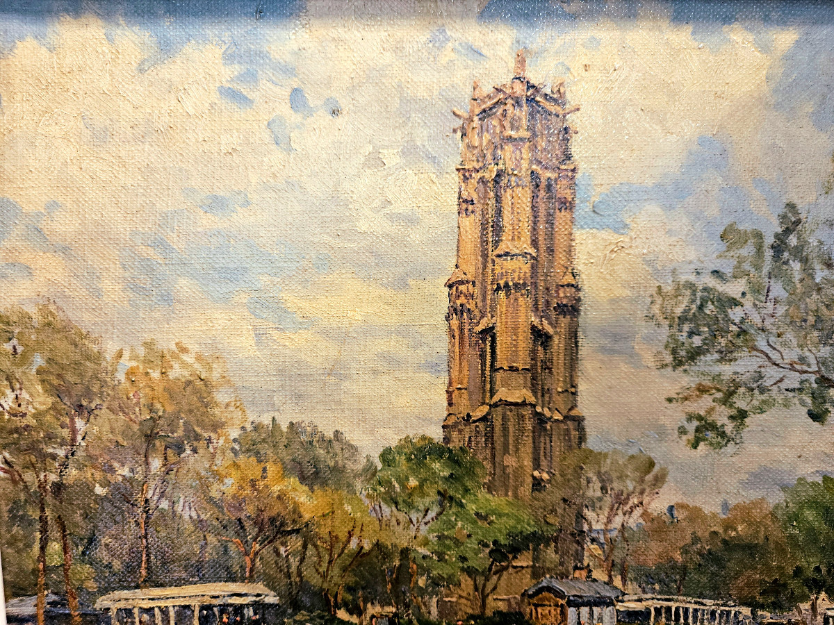 Tour Saint Jacques In Paris, Oil On Canvas By Henry Malfroy-photo-3