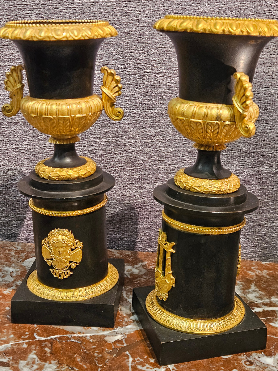 Pair Of Bronze Cassolette Vases, Louis Philippe-photo-2