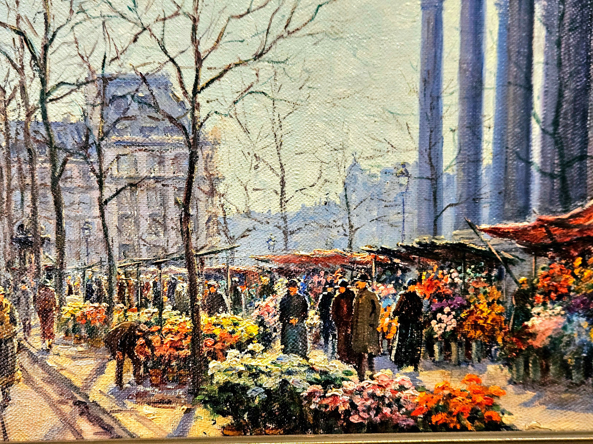 H. Malfroy - Flower Market At The Madeleine, Paris. Oil On Canvas, 20th Century-photo-4