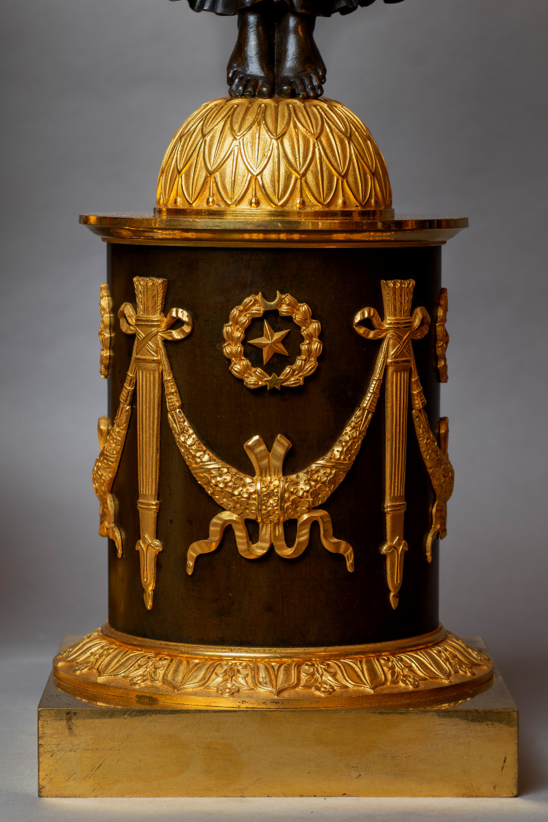 Paire de candélabres en bronze doré et patiné-Signés RABIAT- Epoque Empire-photo-1