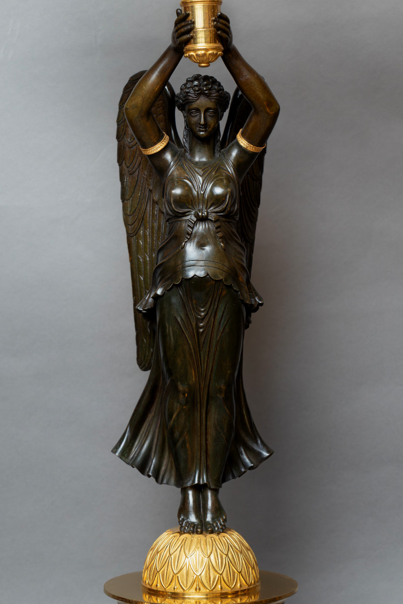 Paire de candélabres en bronze doré et patiné-Signés RABIAT- Epoque Empire-photo-3