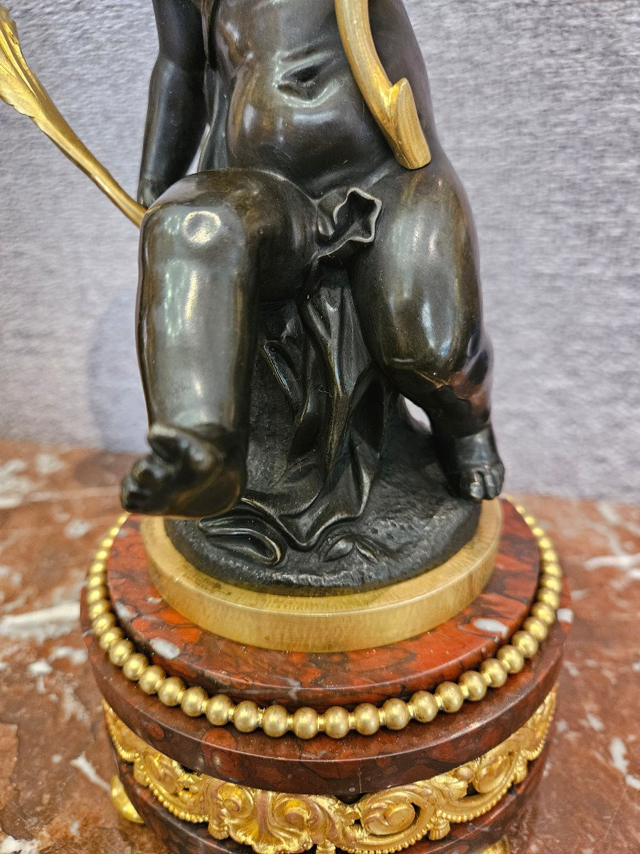 Paire de candélabres en bronze doré et patiné aux putti-photo-1