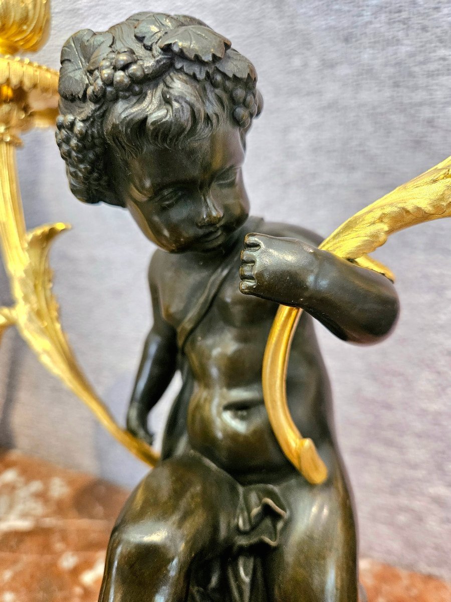 Paire de candélabres en bronze doré et patiné aux putti-photo-3