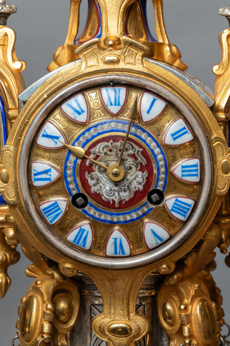 Neo-gothic Trim In Silvered Bronze, Gilt Bronze And Painted Enamel-xixth Century-photo-5