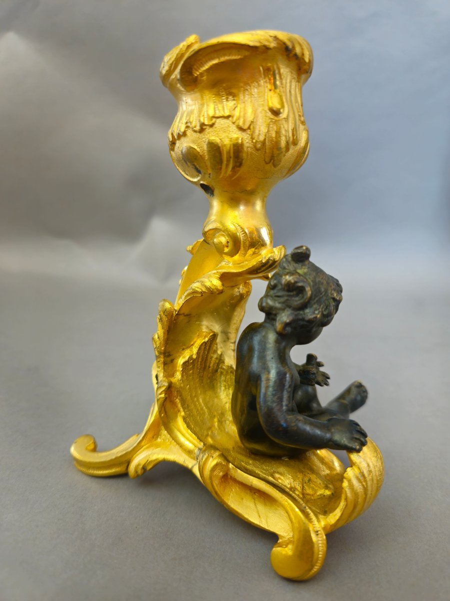 Pair Of Ormolu And Patinated Candlesticks, L.xv Style, Barbedienne House-photo-1