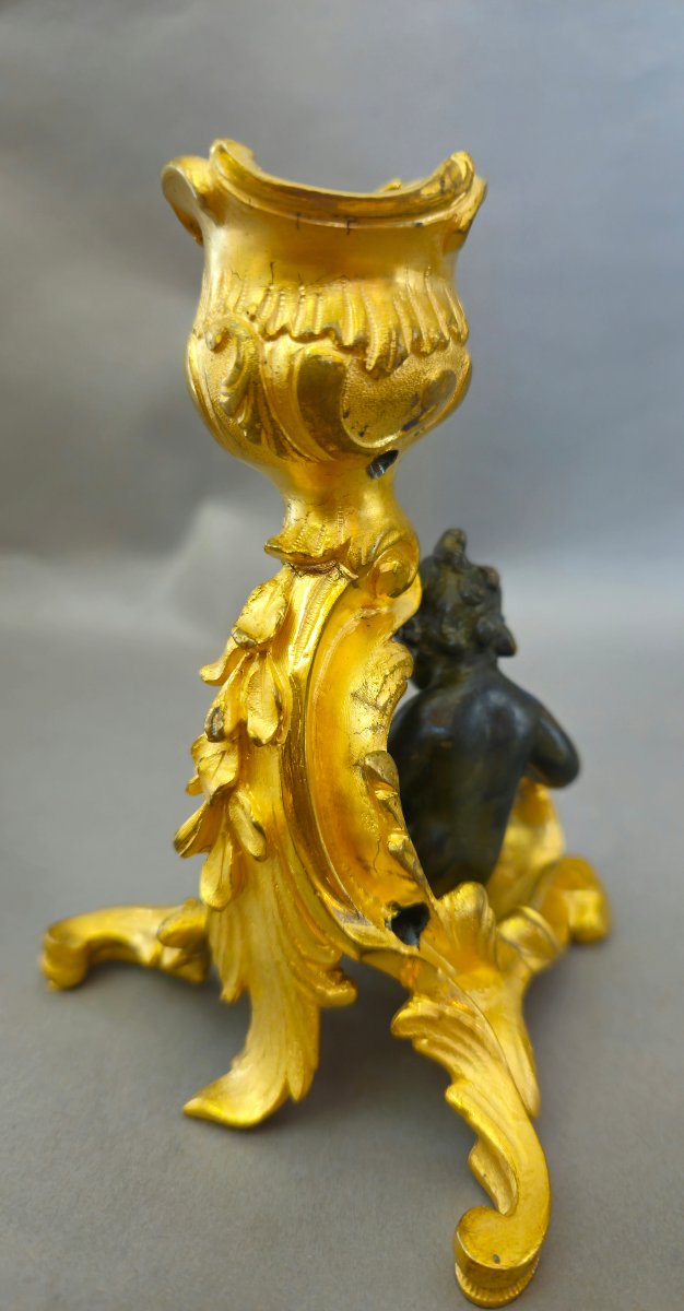 Pair Of Ormolu And Patinated Candlesticks, L.xv Style, Barbedienne House-photo-2