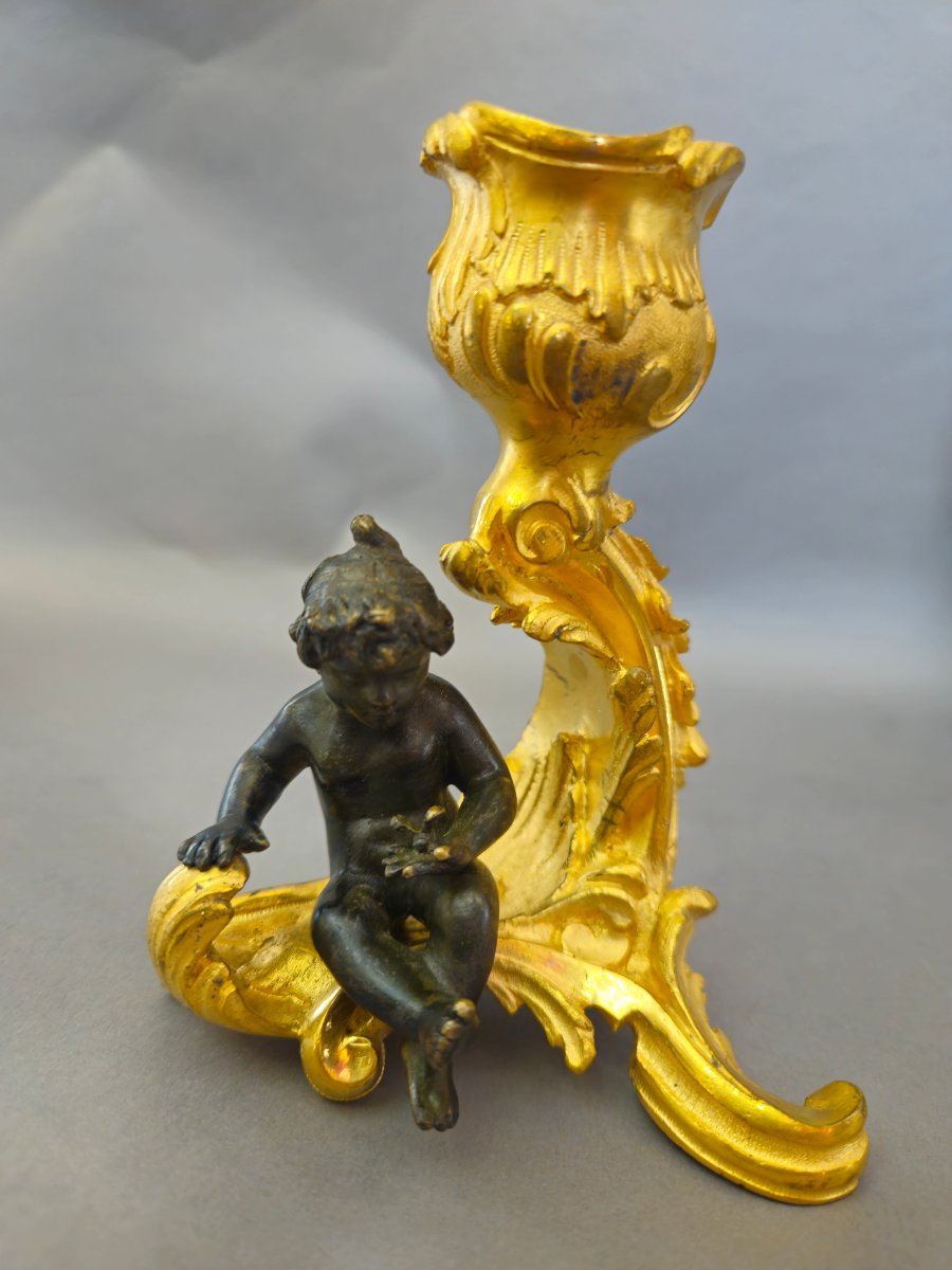 Pair Of Ormolu And Patinated Candlesticks, L.xv Style, Barbedienne House-photo-3