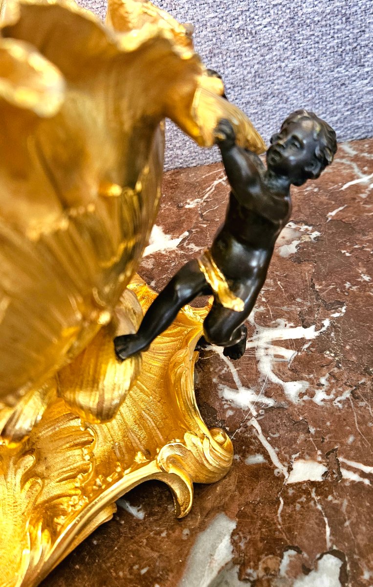 Large Allegorical Gilded And Patinated Bronze Bowl Signed S.kinsburger (1855-1935)-photo-3