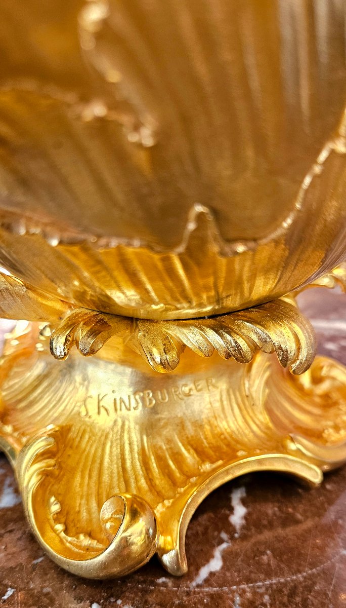 Large Allegorical Gilded And Patinated Bronze Bowl Signed S.kinsburger (1855-1935)-photo-4
