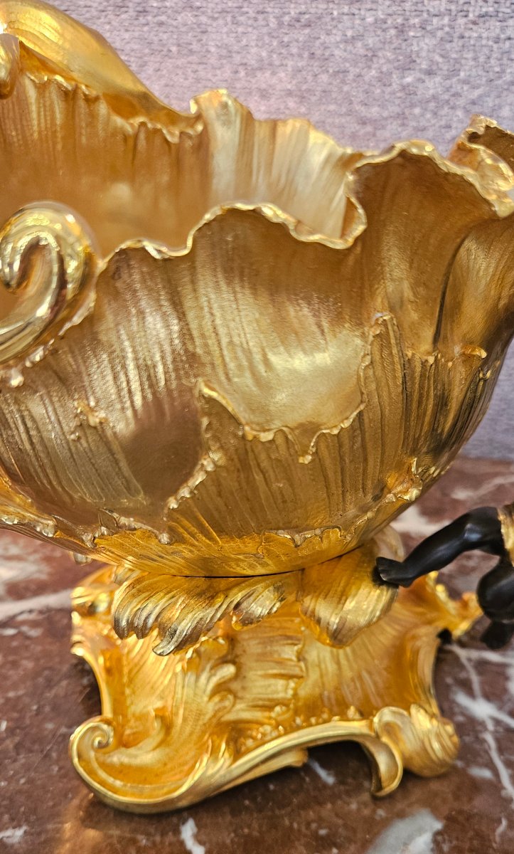 Large Allegorical Gilded And Patinated Bronze Bowl Signed S.kinsburger (1855-1935)-photo-3