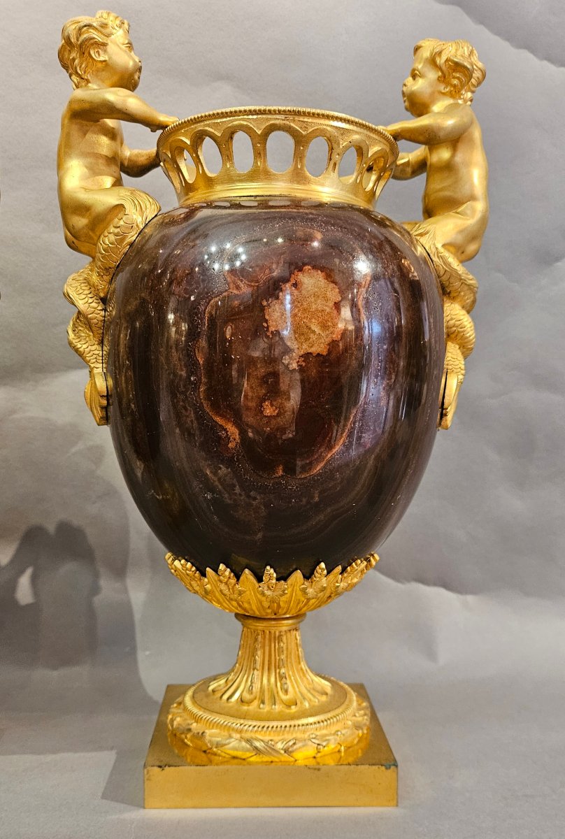 Paire de vases en jaspe Mokaïte et bronze ormolu, Empire, Att. THOMIRE-photo-3