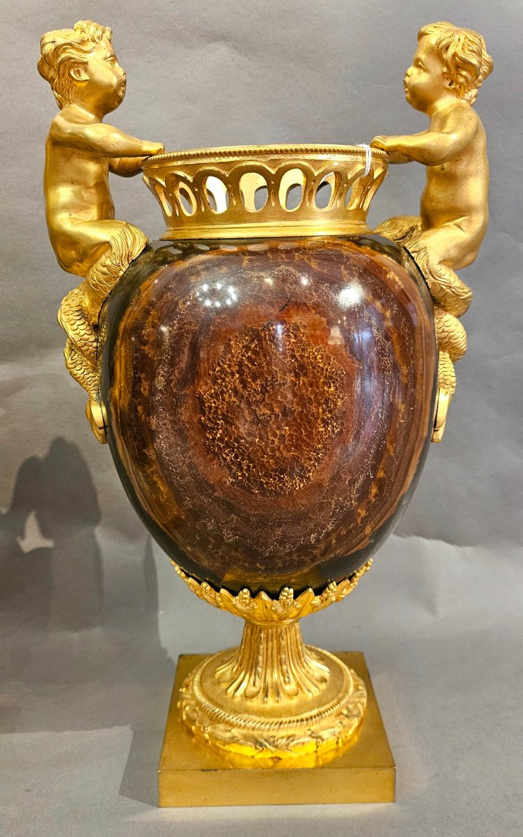 Paire de vases en jaspe Mokaïte et bronze ormolu, Empire, Att. THOMIRE-photo-1